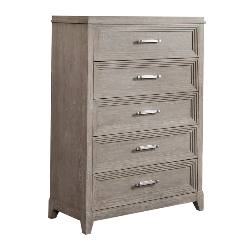 Belmar 5 Drawer Chest - Washed Taupe & Silver Champagne