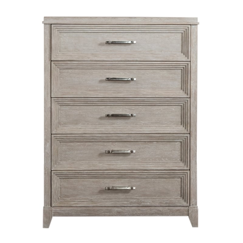 Belmar 5 Drawer Chest - Washed Taupe & Silver Champagne