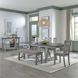 Newport 6 Piece Trestle Table Set in Gray