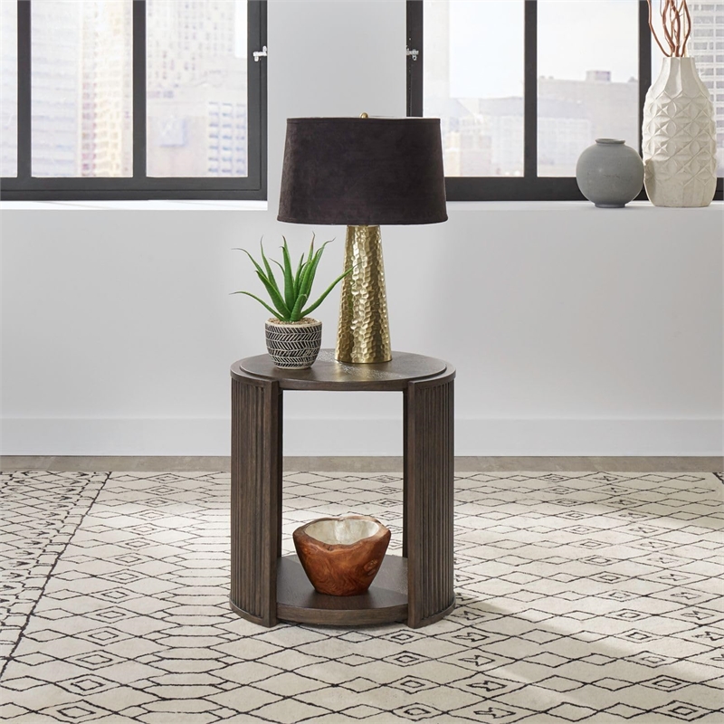 City View Round End Table in Coffee Bean