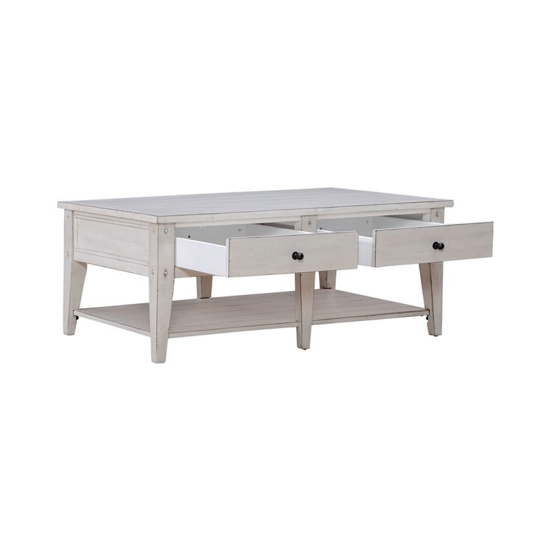 Lake House Cocktail Table in Weathered White