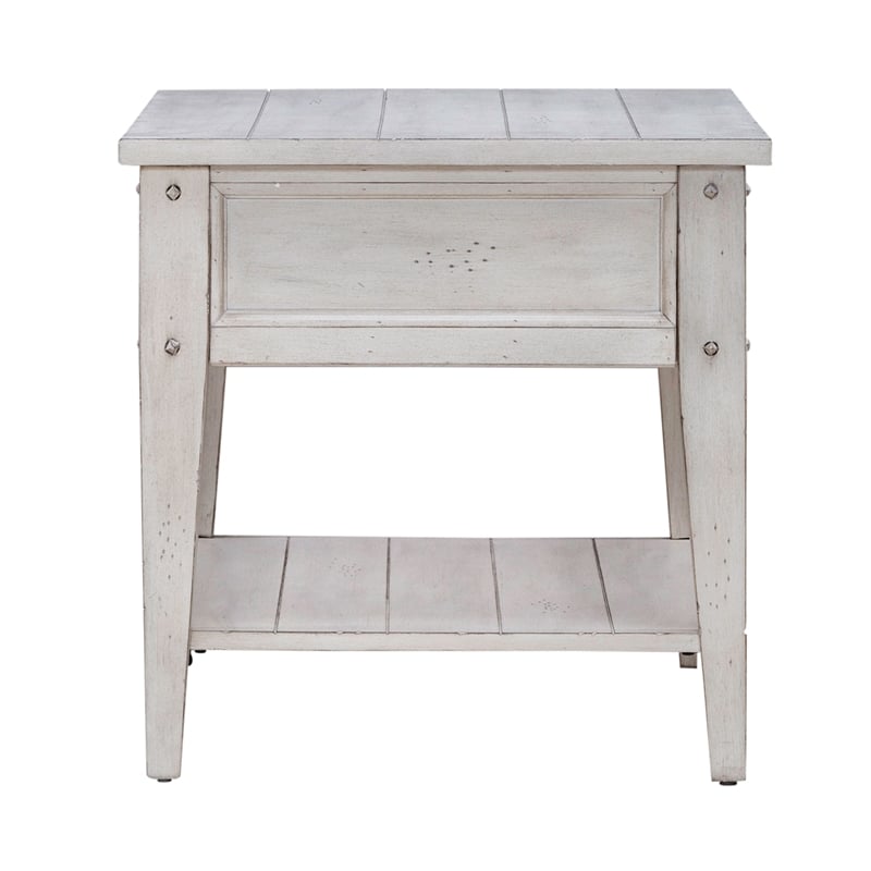 Lake House End Table in Weathered White