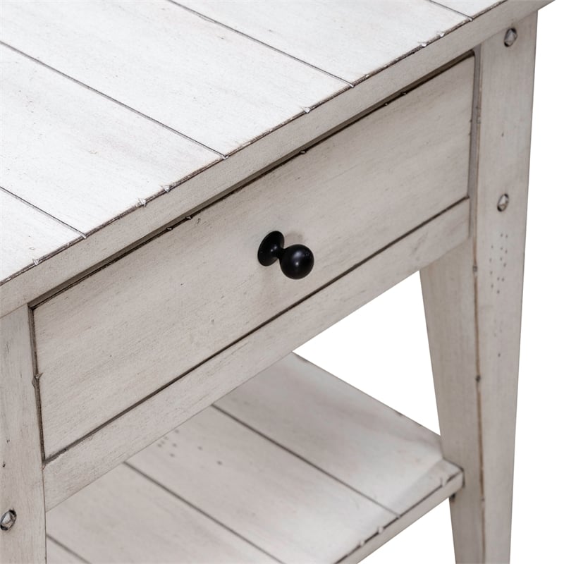 Lake House End Table in Weathered White