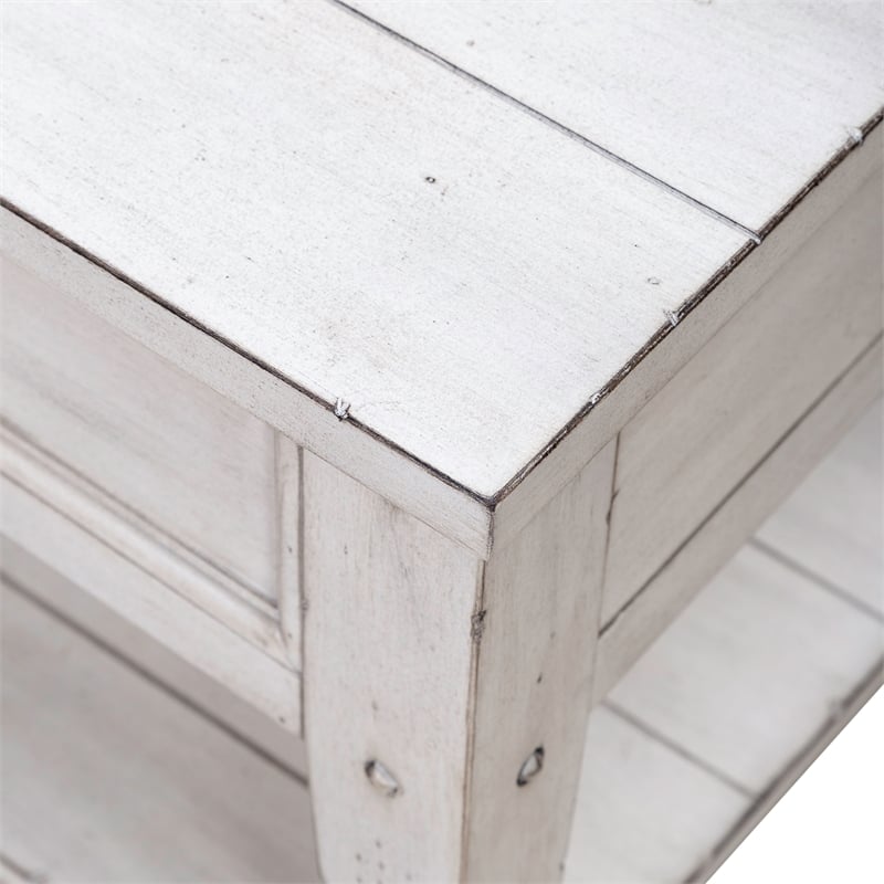 Lake House End Table in Weathered White