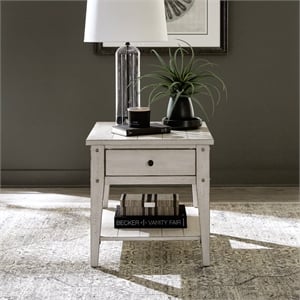 Lake House End Table in Weathered White