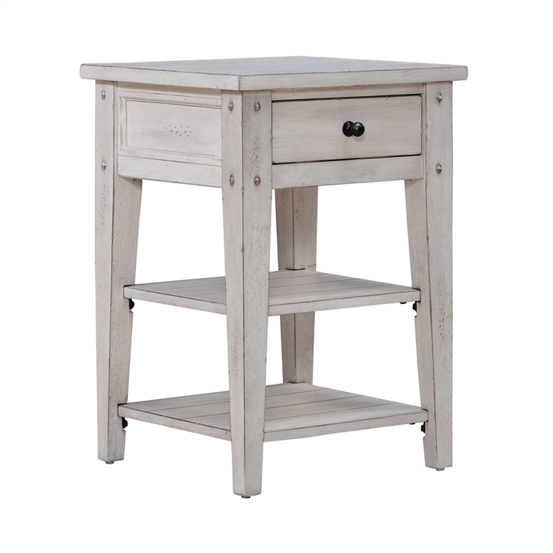 Lake House Chair Side Table Weathered White