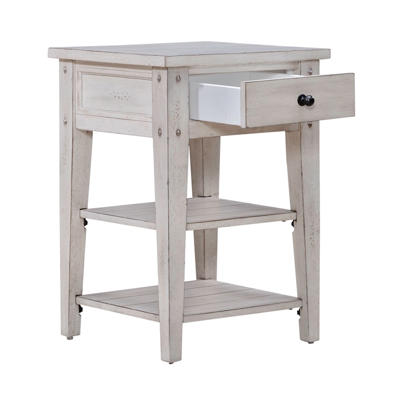 Lake House Chair Side Table Weathered White