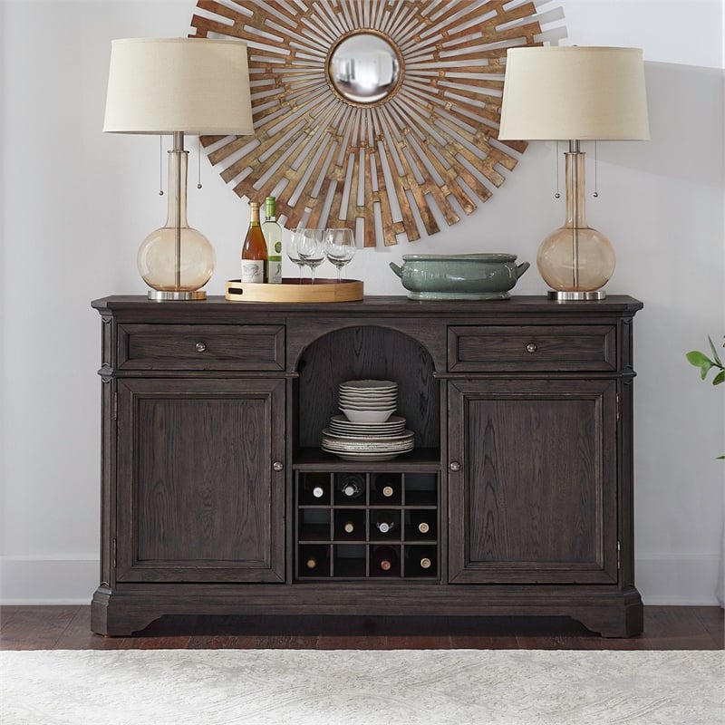 Liberty Furniture Grant Park Rubber Wood Wine Buffet in Cappuccino