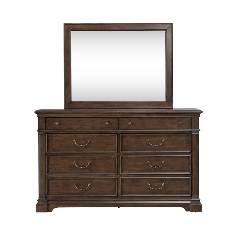 Liberty Furniture Arden Road King Poster Bed Dresser Mirror - Cherry