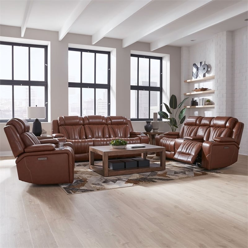 Liberty Furniture Caswell Sofa w/ Loveseat & Recliner - Brown