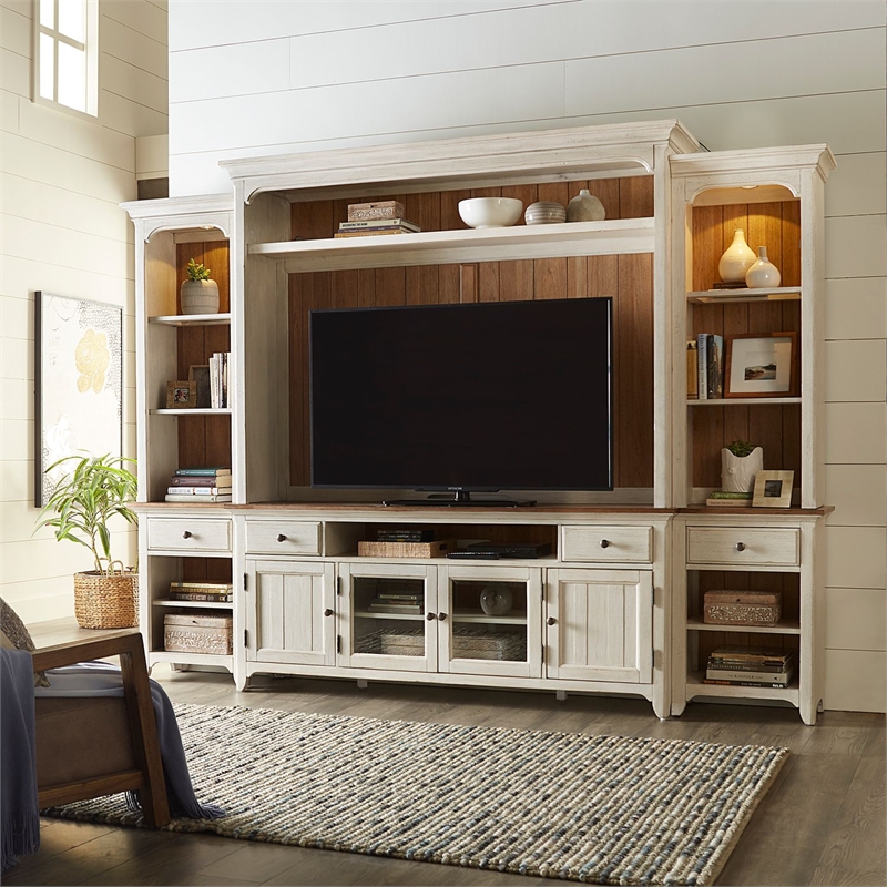 Liberty Furniture Farmhouse Reimagined Entertainment Center with Piers - White