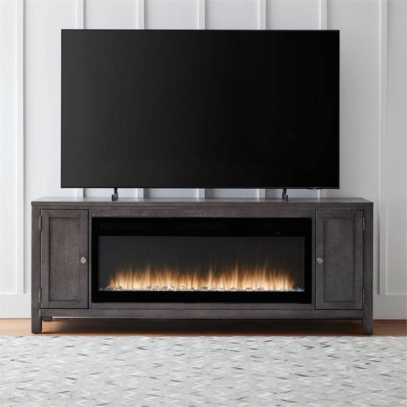 Liberty Furniture Fireplace TV Consoles 406 78 Inch Console w/ Fire FTS - Brown