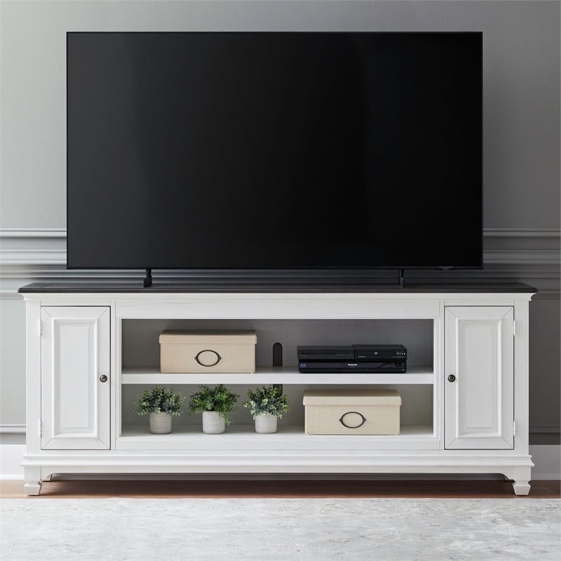 Liberty Furniture Fireplace TV Consoles 417 80 Inch Console w/ Fire FTS - Brown