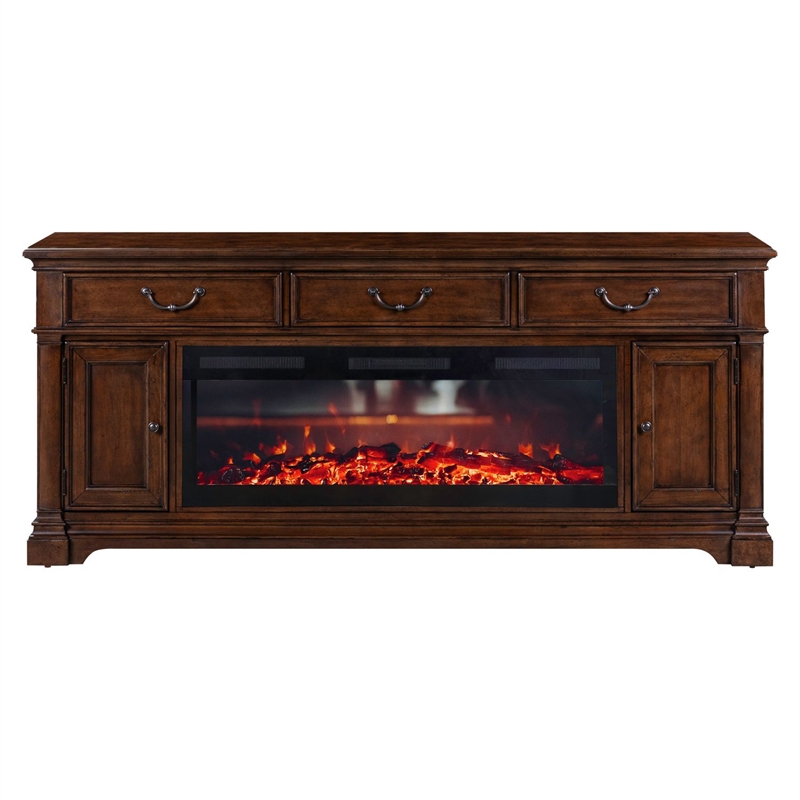 Liberty Furniture Fireplace TV Consoles 512 84 Inch Console w/ Fire FTS - Brown