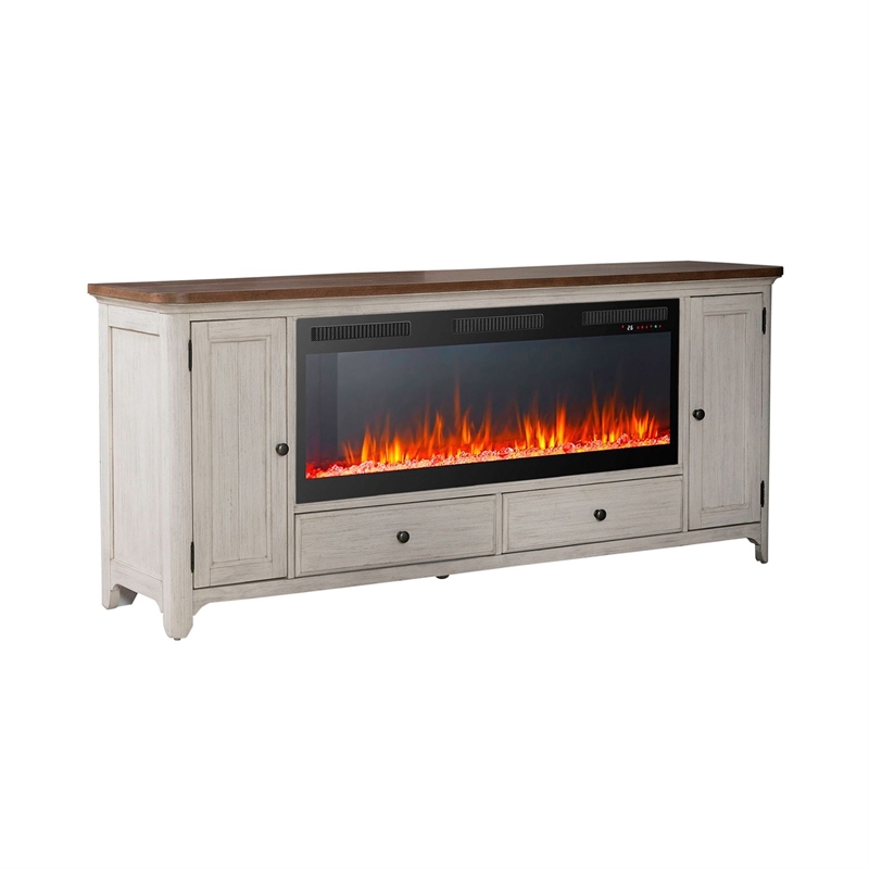 Liberty Furniture Fireplace TV Consoles 652 80 Inch Console w/ Fire FTS - Brown