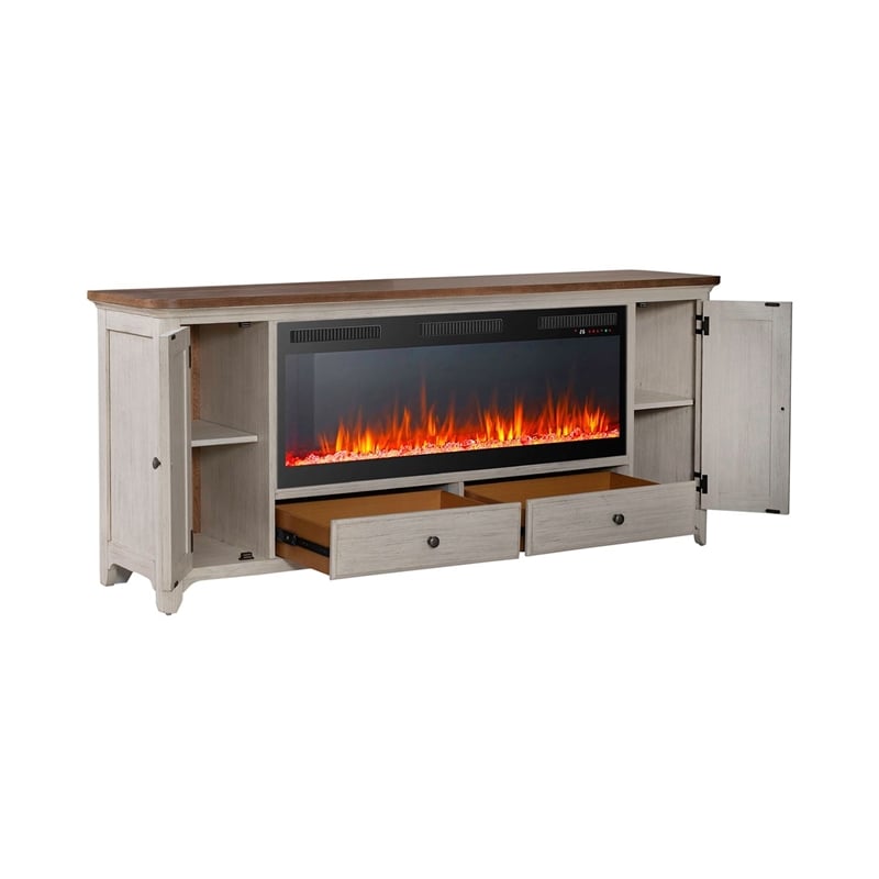 Liberty Furniture Fireplace TV Consoles 652 80 Inch Console w/ Fire FTS - Brown