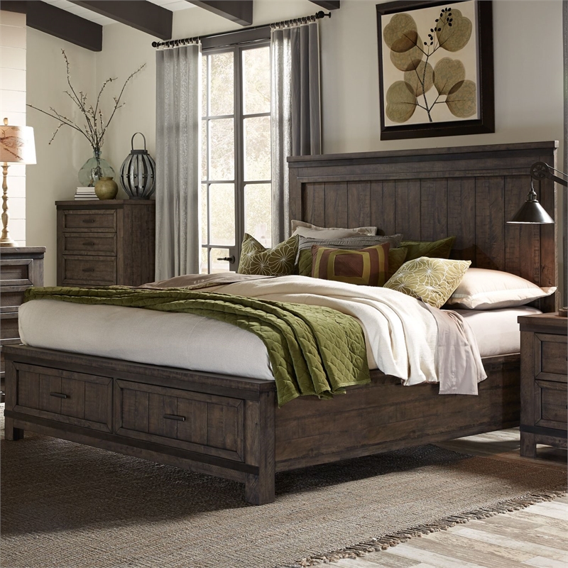 Liberty Furniture Thornwood Hills King Storage Bed Dresser & Mirror - Brown