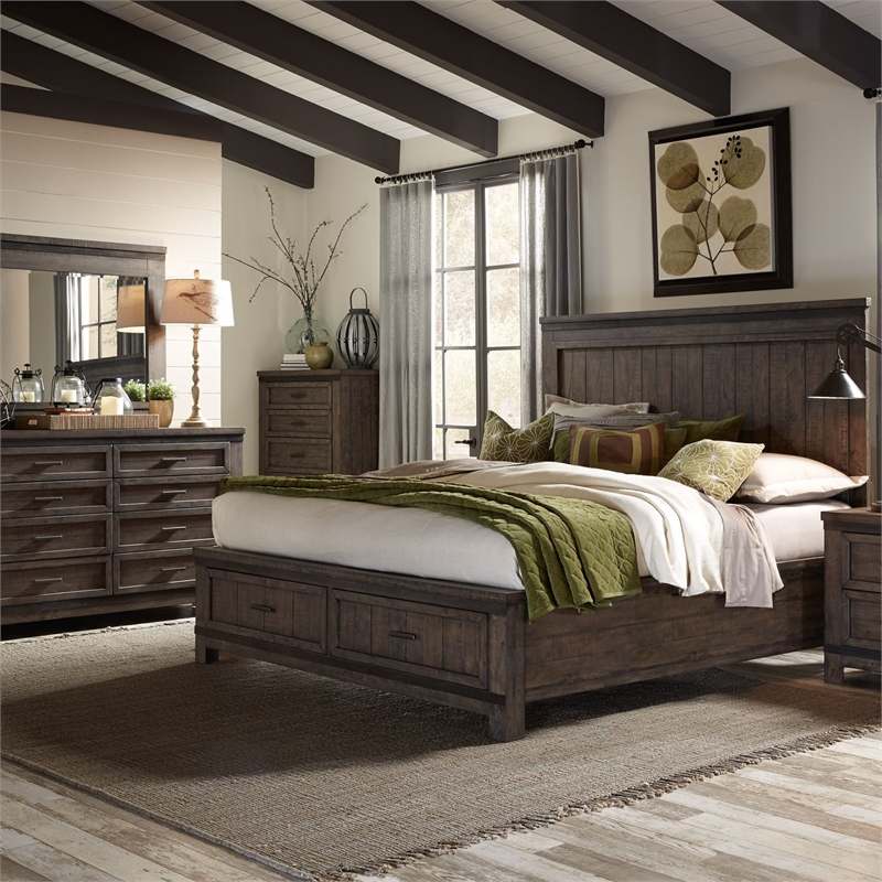 Liberty Furniture Thornwood Hills King Storage Bed Dresser & Mirror - Brown