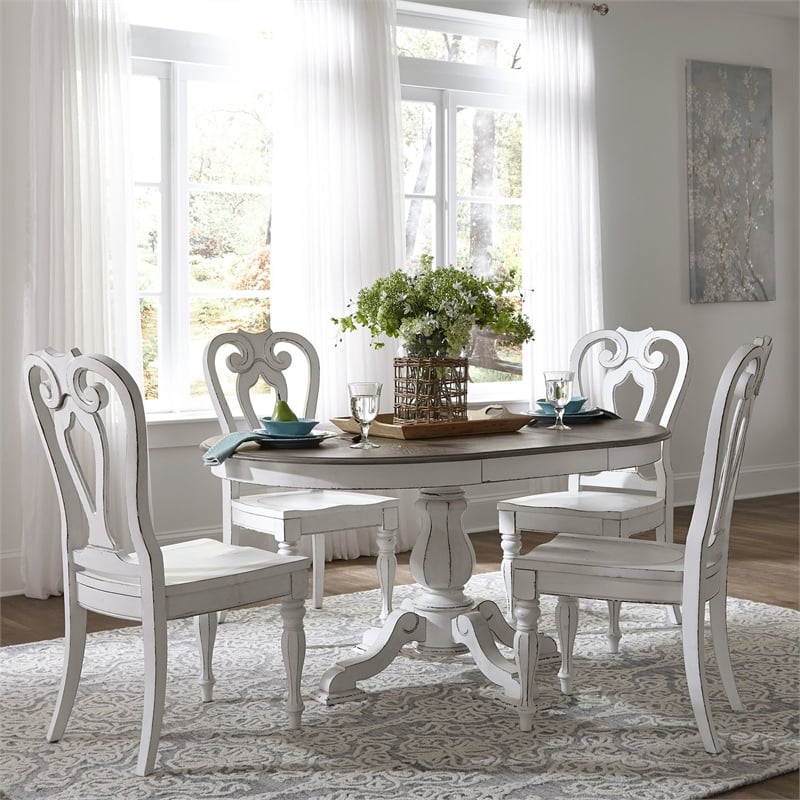Liberty Furniture Magnolia Manor 5 Piece Pedestal Table Dining Room Set - White