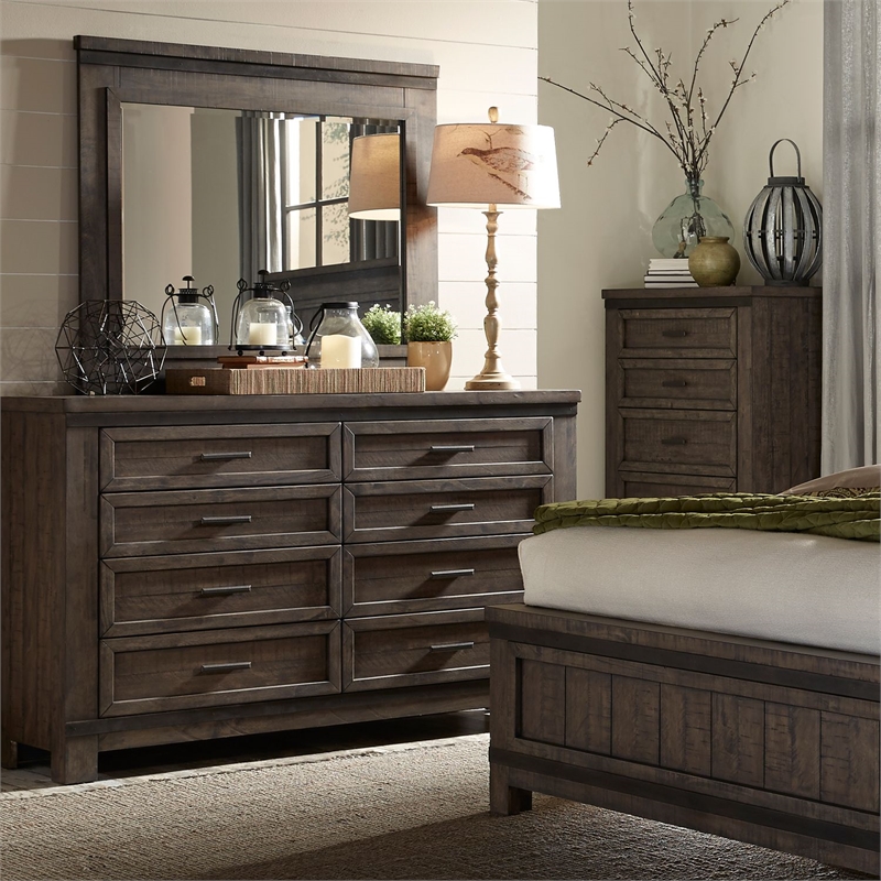 Liberty Furniture Thornwood Hills King Double Storage Bed Dresser & Mirror