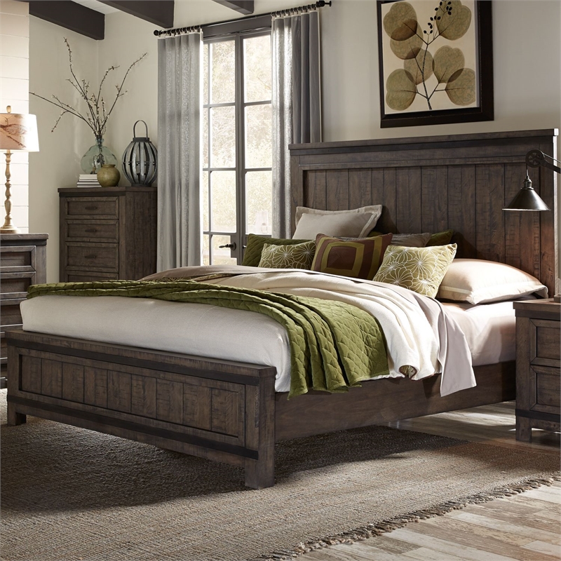 Liberty Furniture Thornwood Hills King Panel Bed Dresser & Mirror Chest