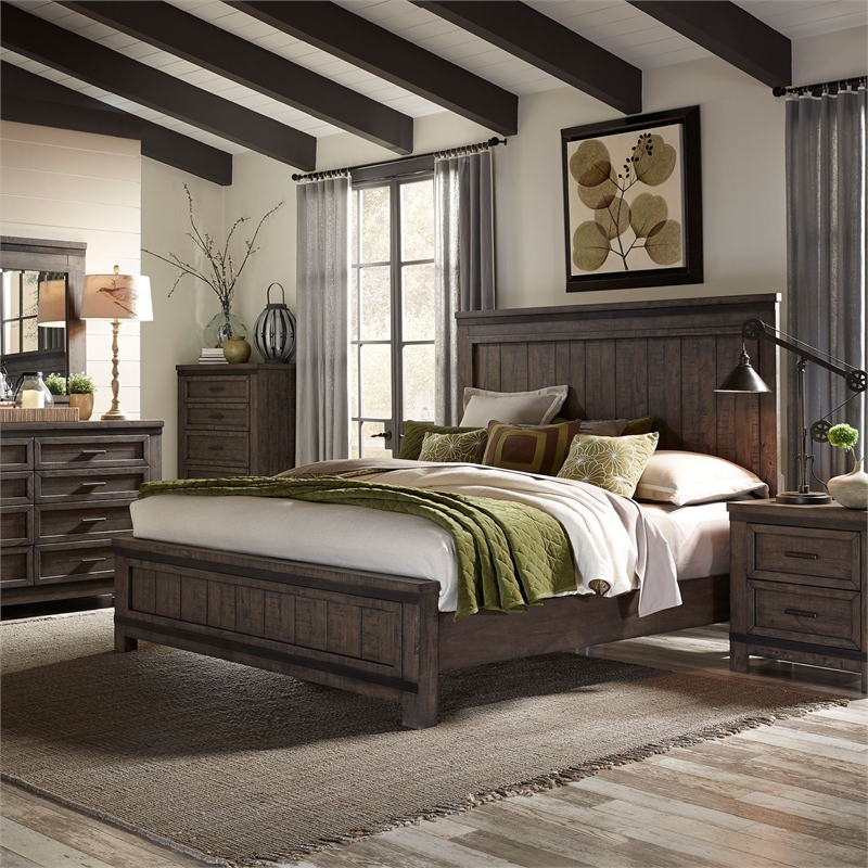 Liberty Furniture Thornwood Hills King Panel Bed Dresser Mirror Chest Nightstand