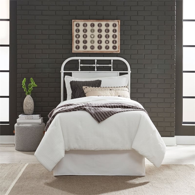 Liberty Furniture Vintage Series Full Metal Headboard - Antique White - Black