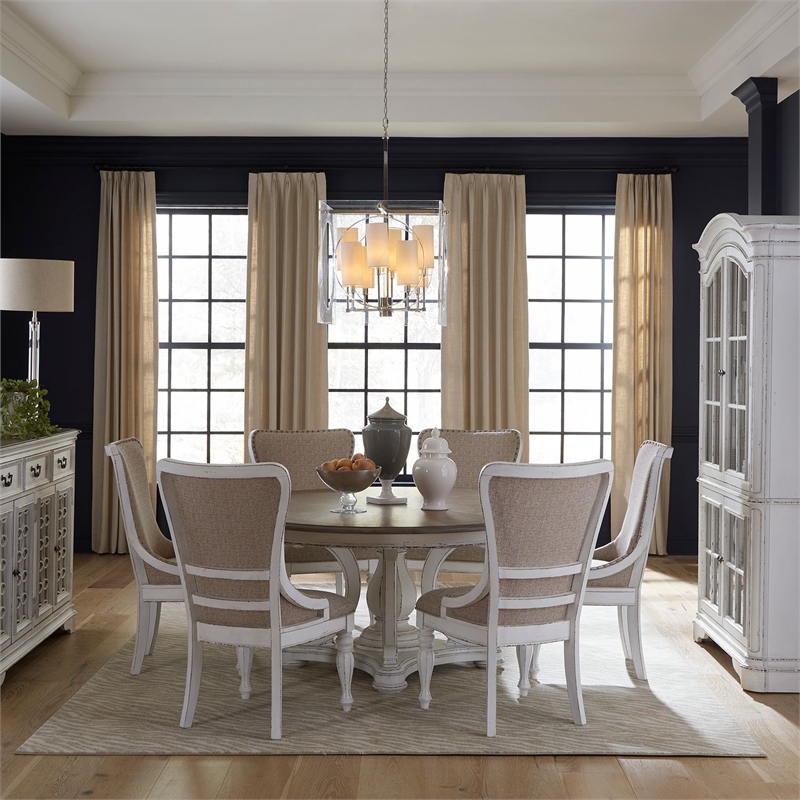 Liberty Furniture Magnolia Manor 7 Piece Round Ped Table Set - White