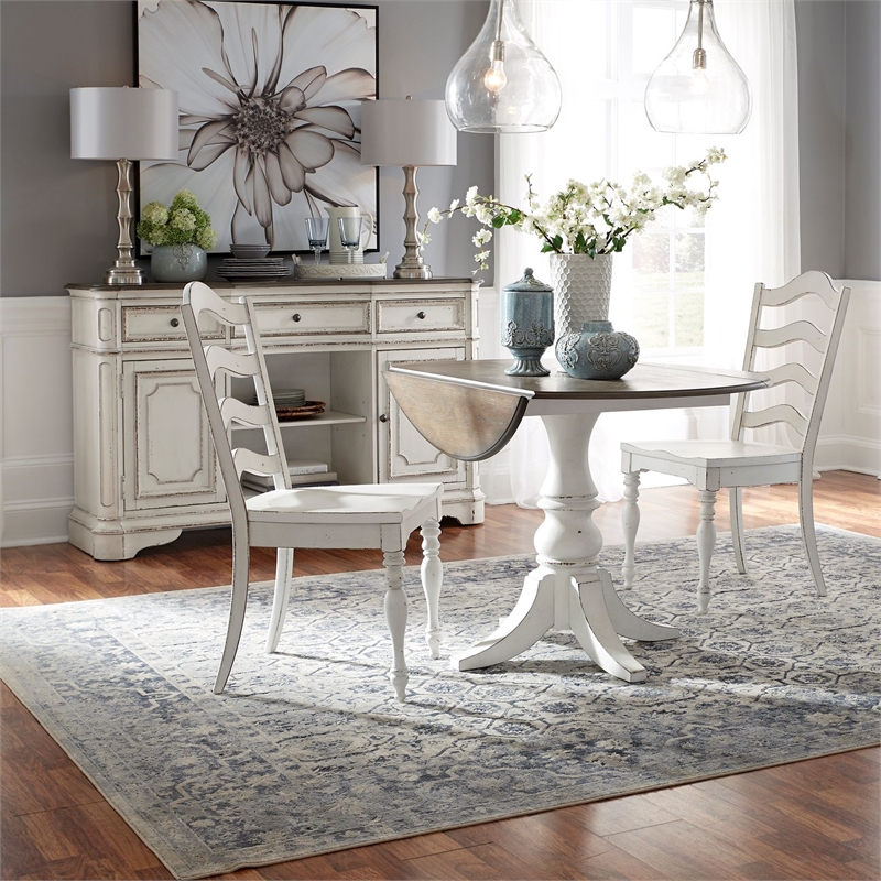 Liberty Furniture Magnolia Manor 3 Piece Drop Leaf Dinng Table Set - White