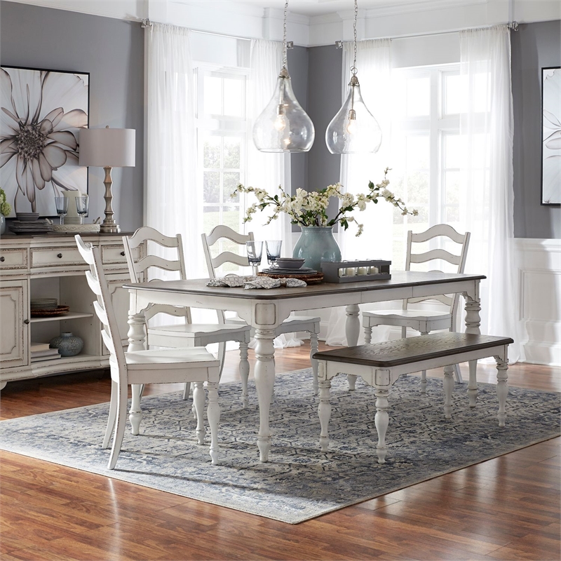 Liberty Furniture Magnolia Manor 6 Piece Leg Table Dining Room Set - White