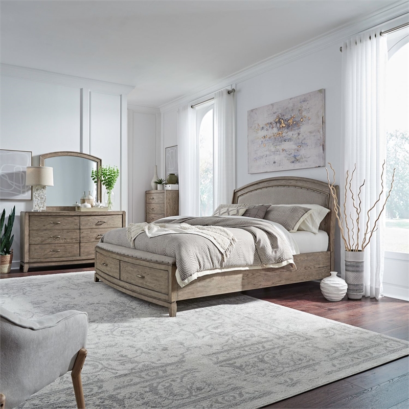 Liberty Furniture Avalon Queen Upholstered Storage Bed Dresser Mirror Chest Set