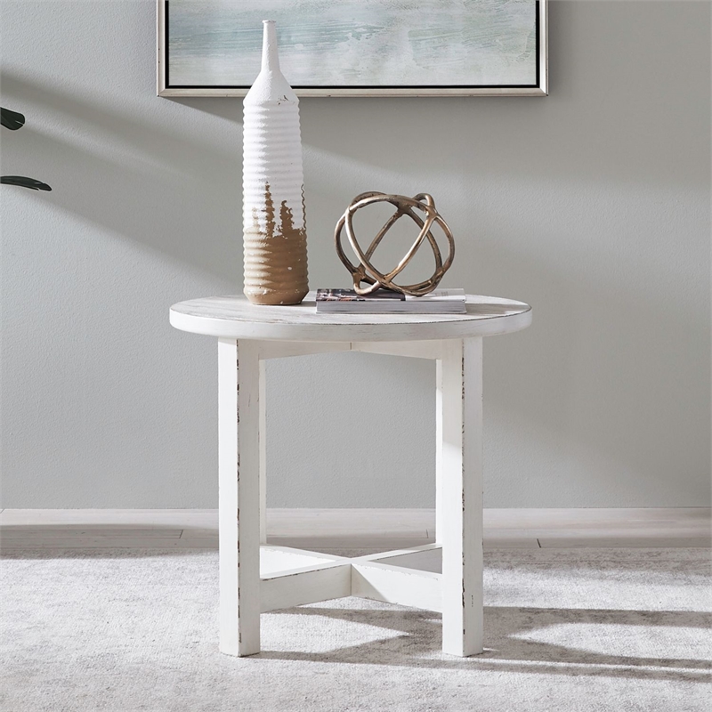 Liberty Furniture Backroads Round End Table - White W28 x D28 x H25