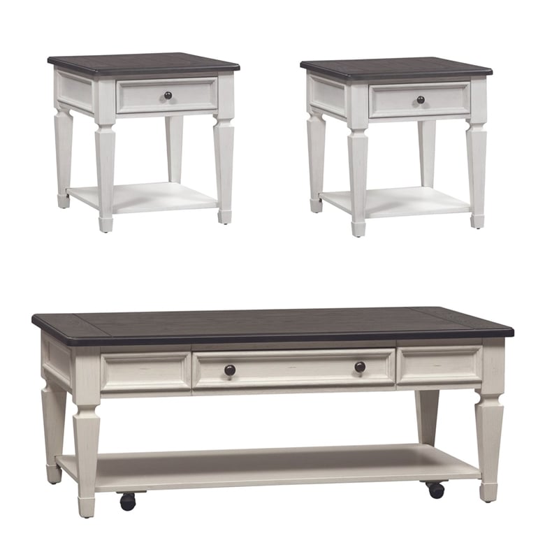 Liberty Furniture Allyson Park 3 Piece Living Room Cocktail Table Set - White