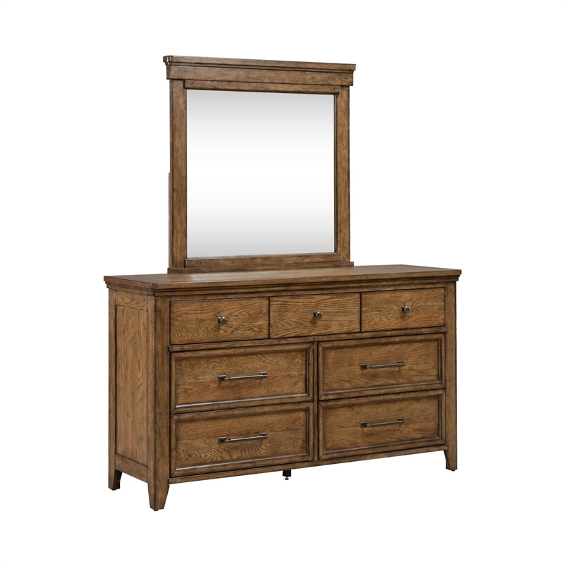 Liberty Furniture Carolina Park King Panel Bed Dresser & Mirror - Brown