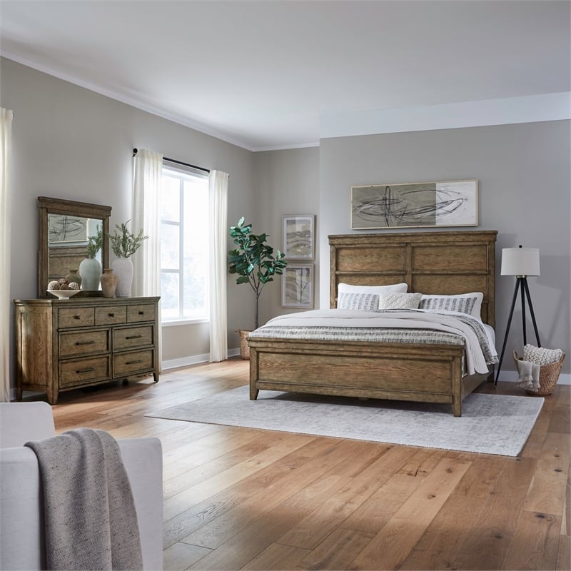 Liberty Furniture Carolina Park Queen Panel Bed Dresser & Mirror - Brown