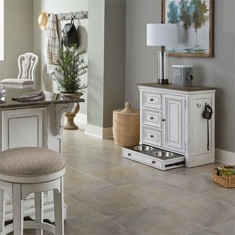 Liberty Furniture Magnolia Manor Pet Feeder Cabinet - White