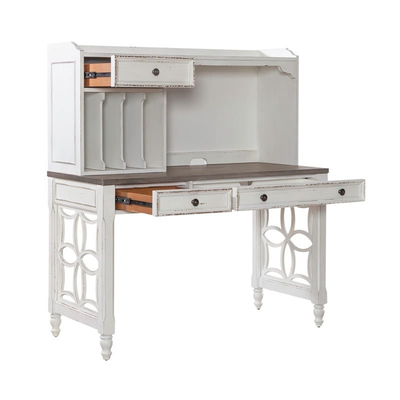 Liberty Furniture Magnolia Manor Home Office L Shaped Desk Set with Hutch White