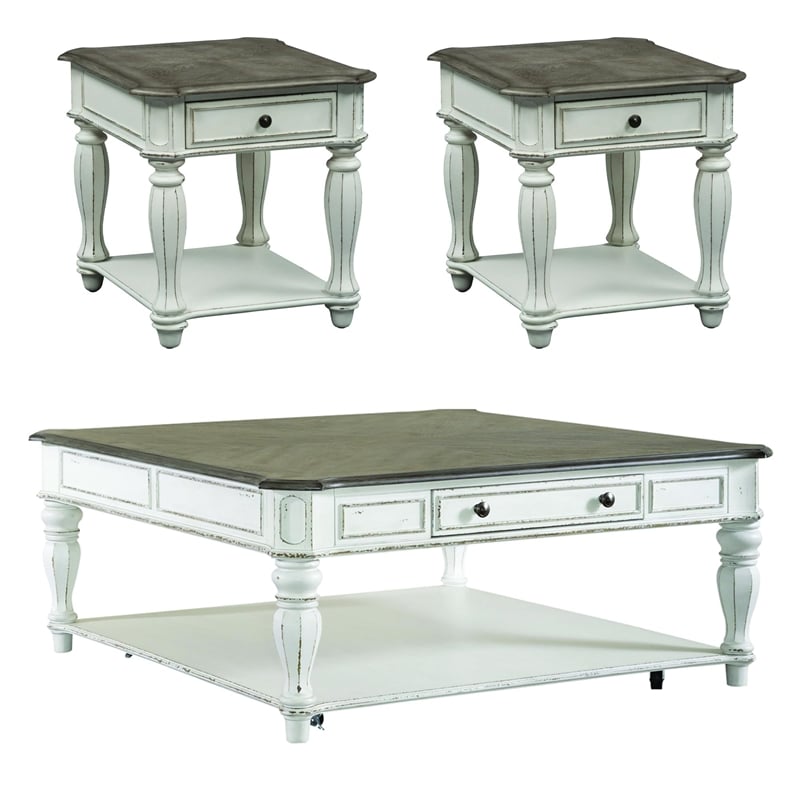 Liberty Furniture Magnolia Manor 3 Piece Set (1-Cocktail 2-End Tables) - White