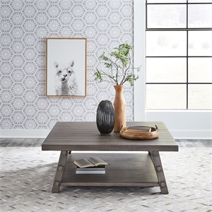 Liberty Furniture Modern Farmhouse Oversized Square Cocktail Table Gray