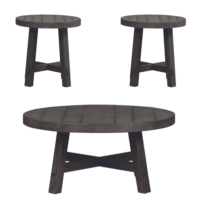 Liberty Furniture Modern Farmhouse 3 Piece Set Cocktail Table 2 End Tables Gray