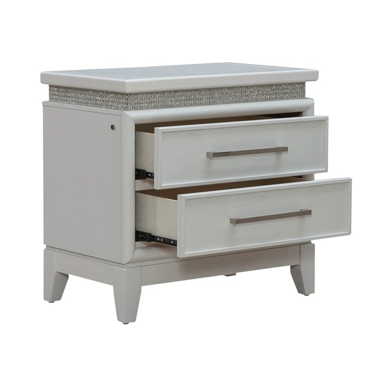 Liberty Furniture Reflections Nightstand with Lights & Charging Station White