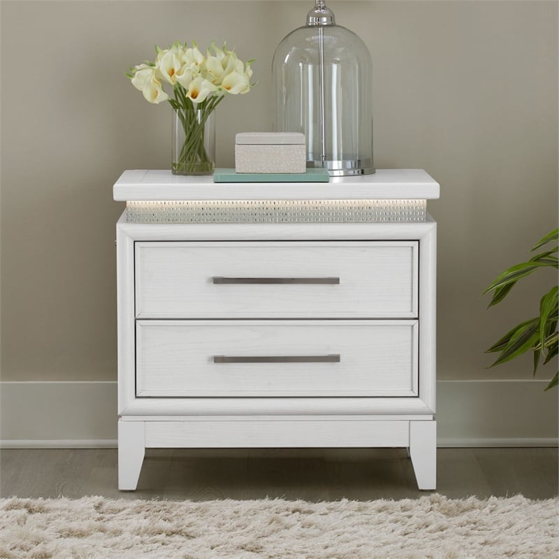 Liberty Furniture Reflections Nightstand with Lights & Charging Station White