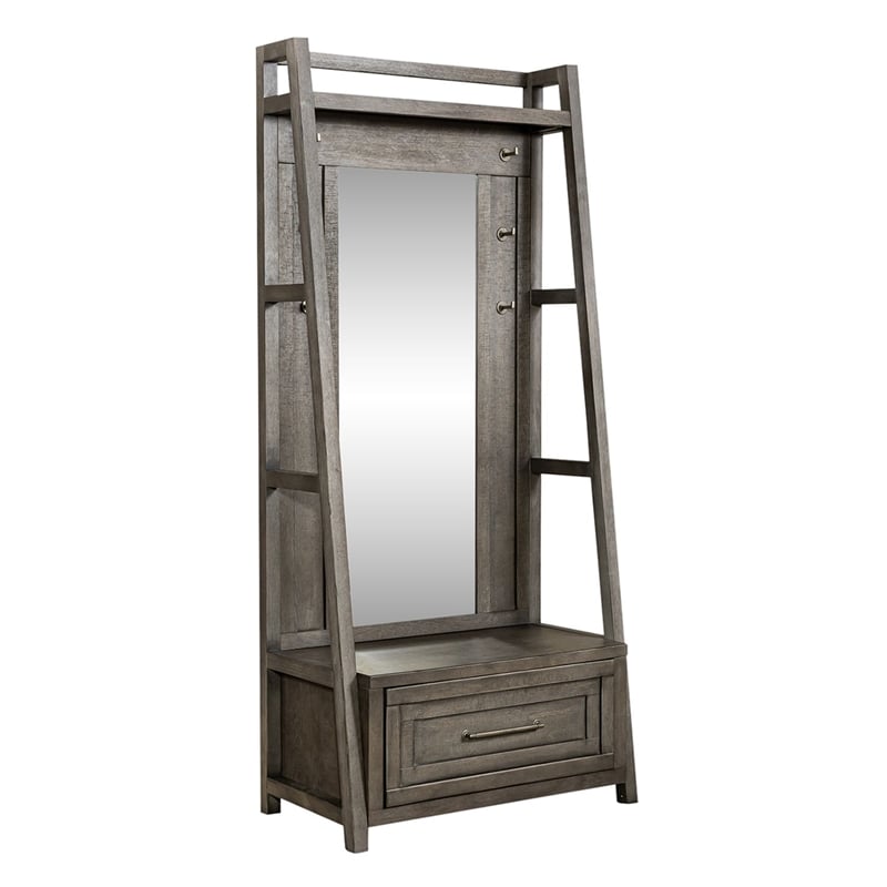 Liberty Furniture Modern Farmhouse 2 Piece Mirror Hall Tree Storage Set - Gray