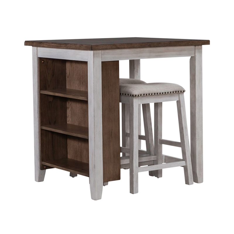 Liberty Furniture Brook Creek 3 Piece Kitchen Dining Counter Set Two Tone White
