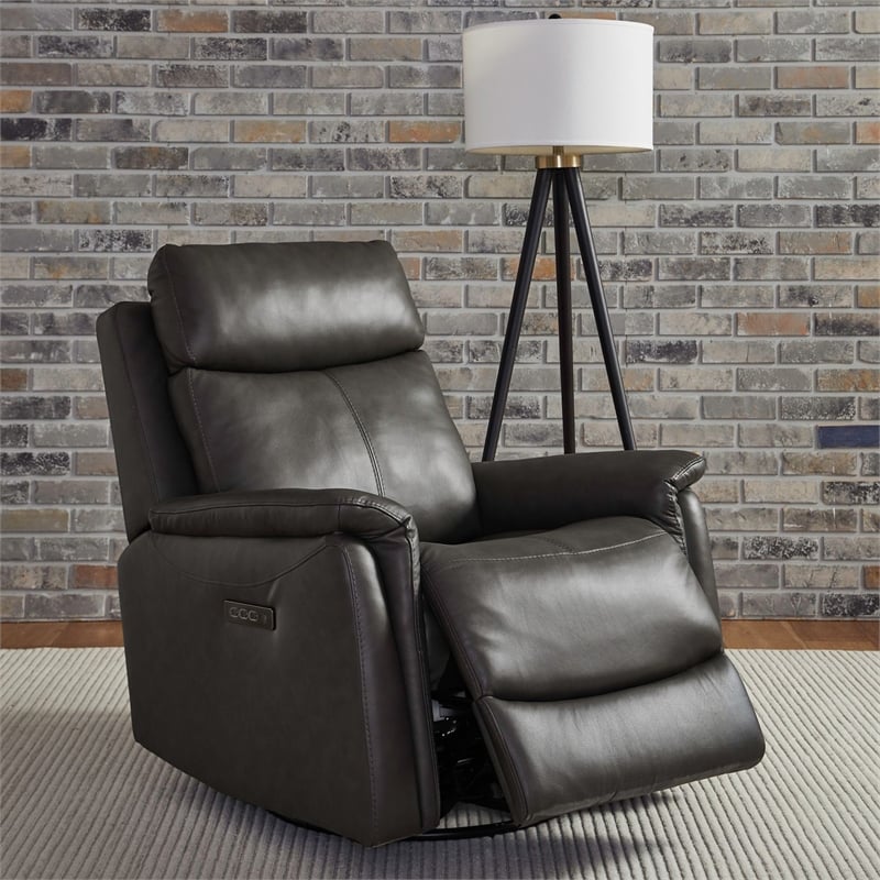 Liberty Furniture Rowland Power Recliner Chair with Charging Port - Gray