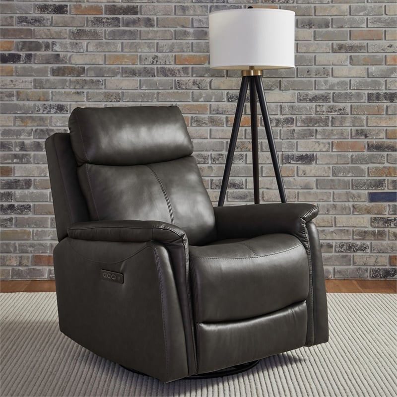 Liberty Furniture Rowland Power Recliner Chair with Charging Port - Gray