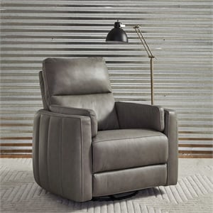 Liberty Furniture Reilly Power Recliner Swivel Chair with Cushion Arms- Gray