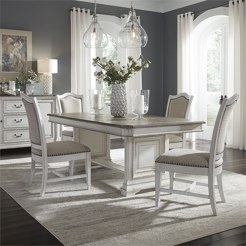 Liberty Furniture Abbey Park 5 Piece Trestle Dining Room Table Set - White