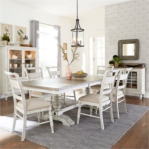 Liberty Furniture Whitney 7 Piece Trestle Dining Room Table Set - White Oak Wood