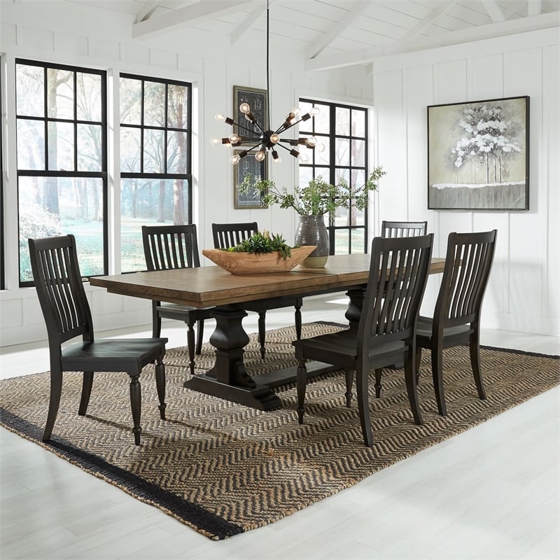 Liberty Furniture Harvest Home 7 Piece Trestle Dining Room Table Set - Black